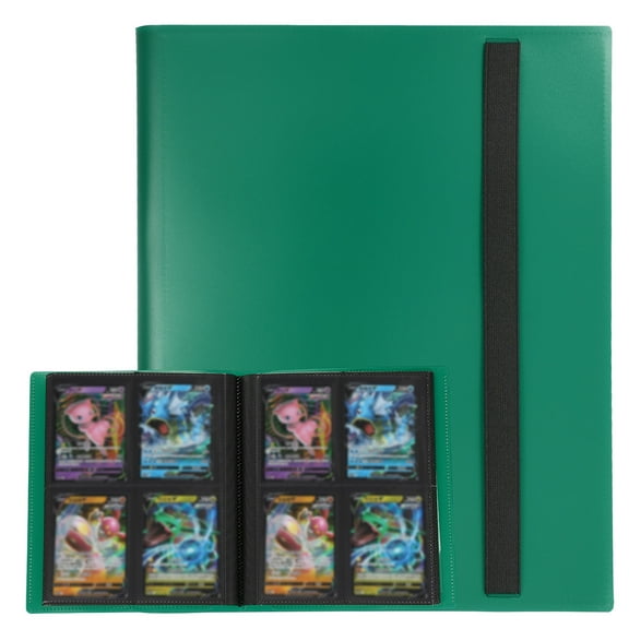 Uxcell 4 Pocket Trading Card Binder, PU Cover Card Collection Binder 160 Side Loading Card Binder Card Album Folder for TCG, Game Cards, Sports Cards(Green)