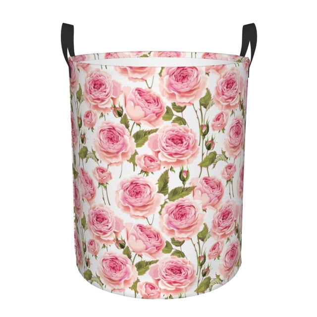 Fotbe Rose Flowers Cesto de Ropa con Asas, Cesto Impermeable de Gran Capacidad, Bolsa de Lavado para Dormitorio, Cesto de Ropa con Ruedas y Asas-Medium