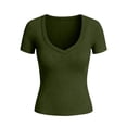 thumbnail image 6 of XUNKUSGA Going Out Tops for Women Casual V Neck Ribbed Womens Blouses Soild Color Slim Fit Basic Short Sleeve Womens T Shirts for Summer S-2XL Green, 6 of 6