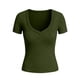 thumbnail image 5 of Camisas de Manga Corta para Mujeres Casual con Cuello en V Plisado, Camisetas de Color Sólido para Primavera Verano, 5 of 6