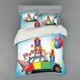 thumbnail image 2 of Birthday Duvet Cover Set, Colorful Car with Presents Toys Holiday Lollipops Party Hat Balloons Celebration, Bedding Set with Shams and Fitted Sheet, 3 Sizes, by Ambesonne, 2 of 3