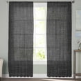 thumbnail image 3 of Black Burlap Texture Semi Sheer Curtains 72 Inch Length 2 Panels Set, Farmhouse Vintage Black Sheer Kitchen Curtain Privacy Voile Window Curtain for Living Room Bedroom Rod Pocket Drapes, 3 of 7