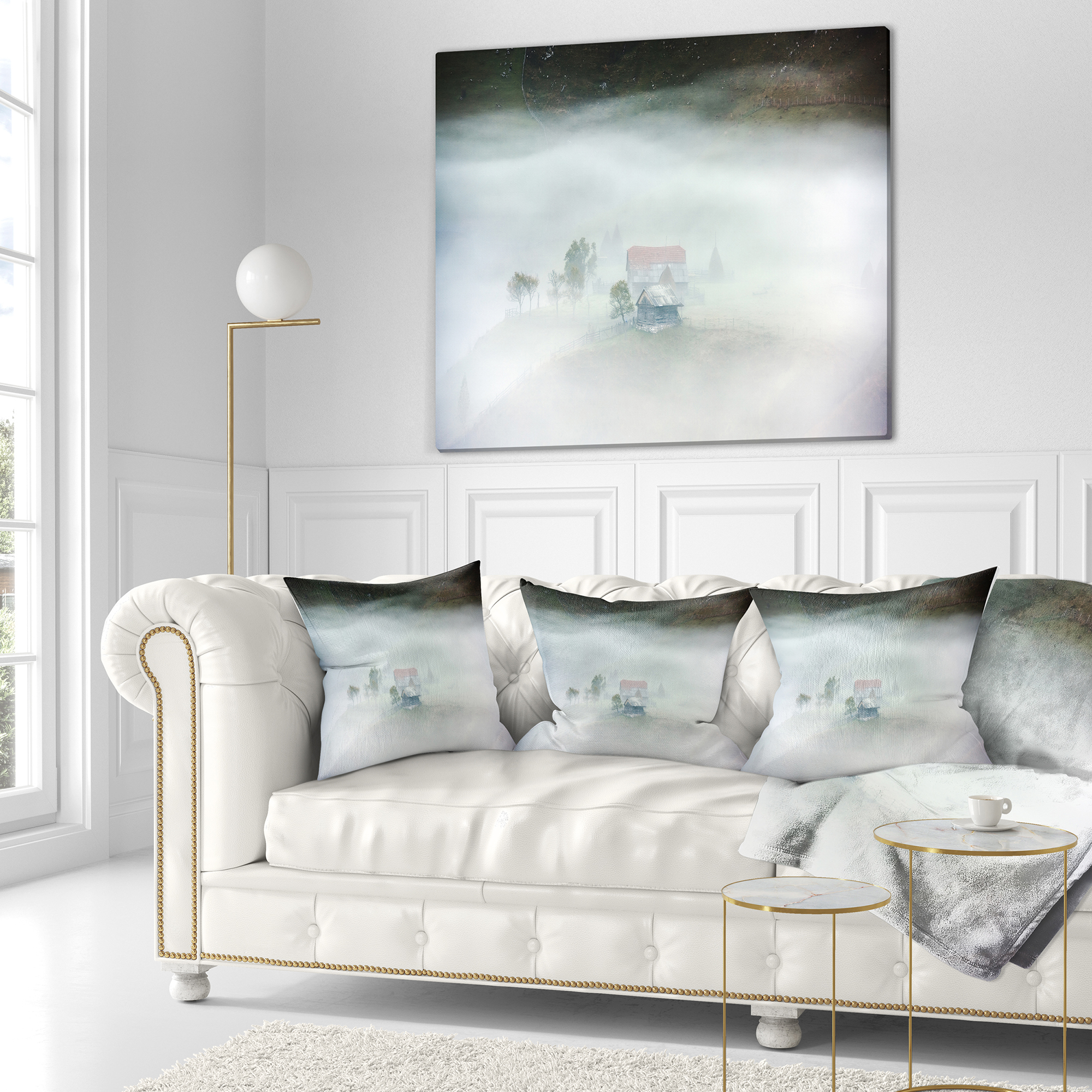 Designart Morning Fog at Sunrise - Landscape Photo Throw Pillow - 16x16