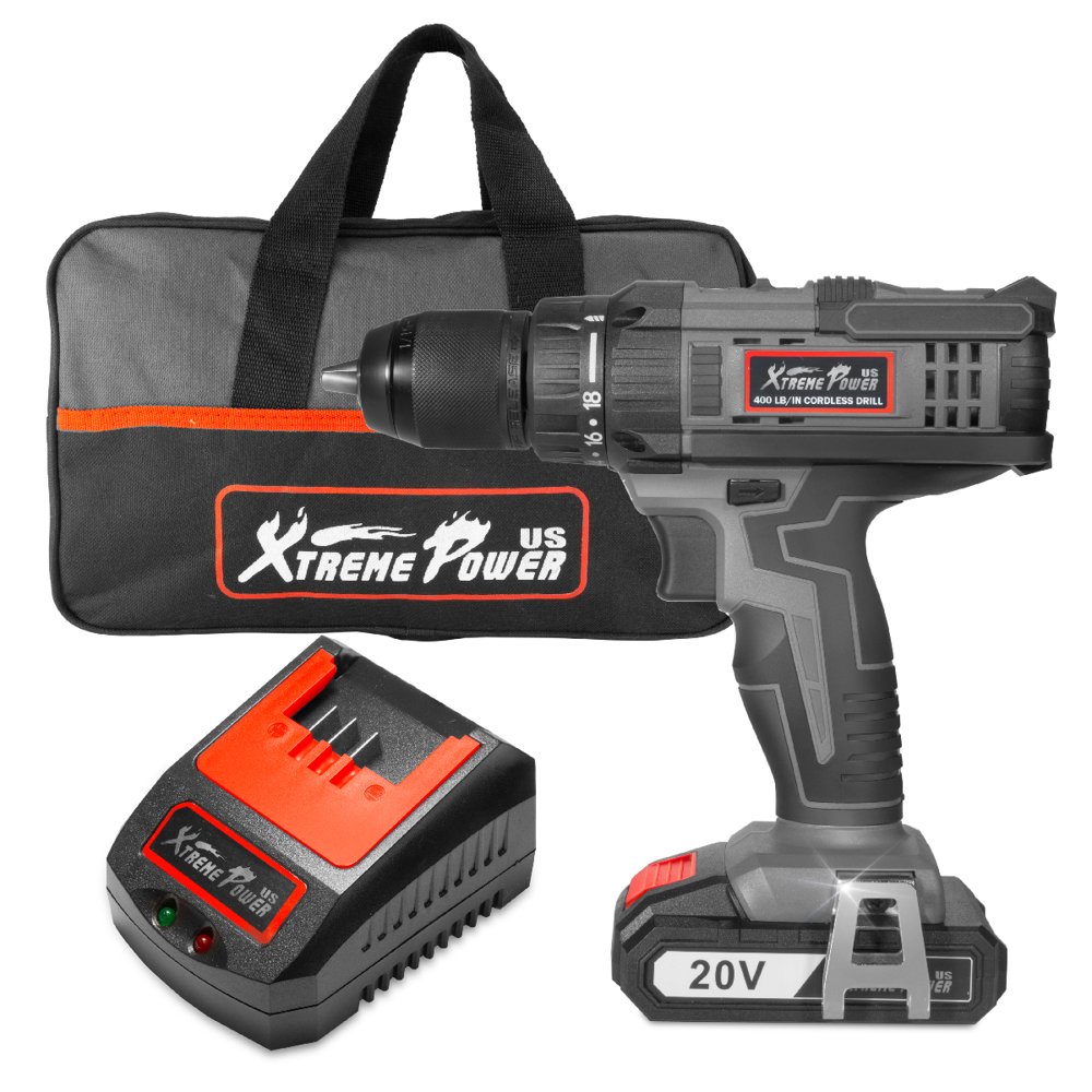 XtremepowerUS 20V MAX Cordless Drill Brushed Drill Driver 2000mAh 400