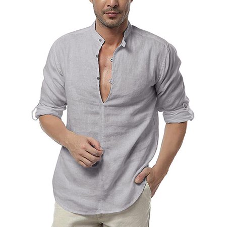 Download INCERUN Mens Linen V Neck Long Sleeve Casual Loose Tee ...