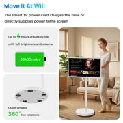 32-Inch Portable TV with Touch Screen ,8GB RAM + 128GB Storage, 1080P Full HD Portable Monitor with Built-in 8-Hour Battery, Android 15 OS, Rolling TV on Wheels, Remote Control