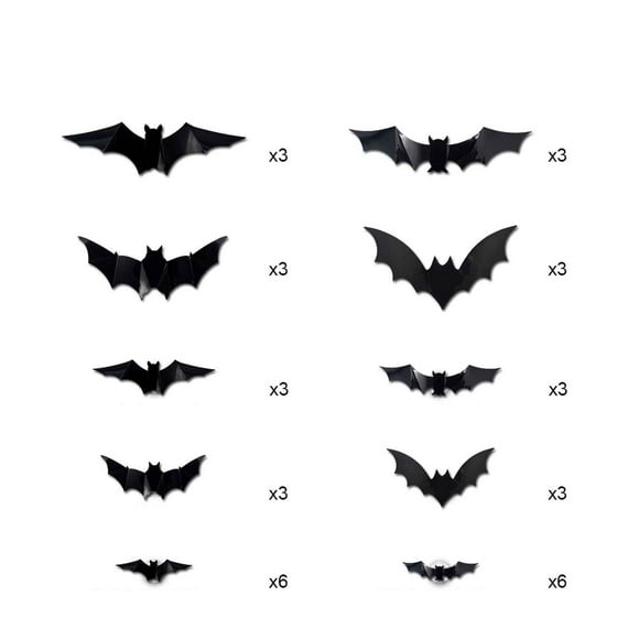 Boovnll Déco de Pièce, Chauves-Souris Lumineuses Led Tridimensionnelles d'Halloween pour Fête, Vitrine, Garage, Autocollants Muraux en Pvc Scintillants 12/24/48/60 Pcs, Déco Maison, Déco de Chambre, Déco de Salon