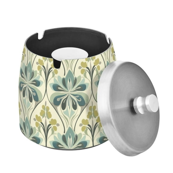 Yayeee Ashtray with Lid for Cigarette Smokeless Stainless Steel Home Ash Holder, Beige Floral Pattern
