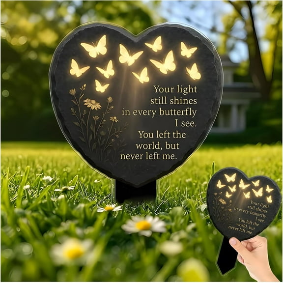 Unique Butterfly Heart-Shaped Floral Acrylic Outdoor Memorial Plaque, 7.87" X 5.9" 2D Weatherproof Grave Marker Garden Patch, Remembrance Decor, Sympathy Gift for Lawns, Cemeteries