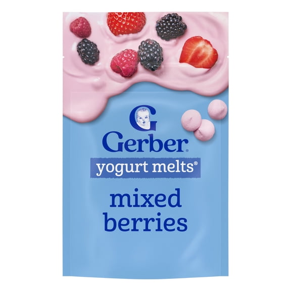 Gerber Stage 3 Baby Food Snacks, Mixed Berries Yogurt Melts, Baby Led Feeding 1 oz