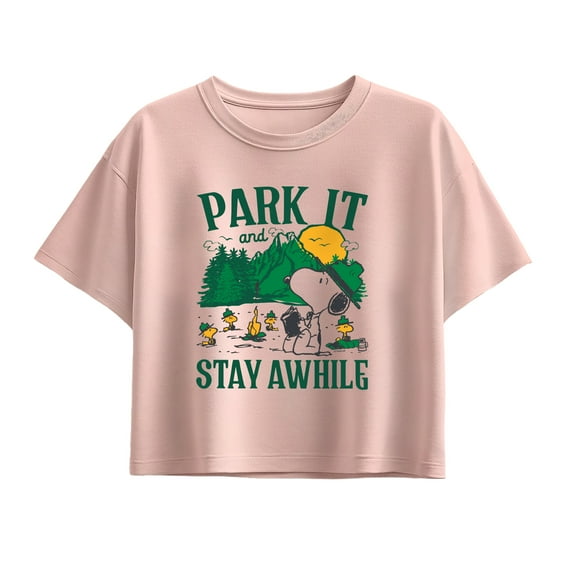Peanuts - Park It And Stay Awhile - Youth Girl Short Sleeve Boxy Tee