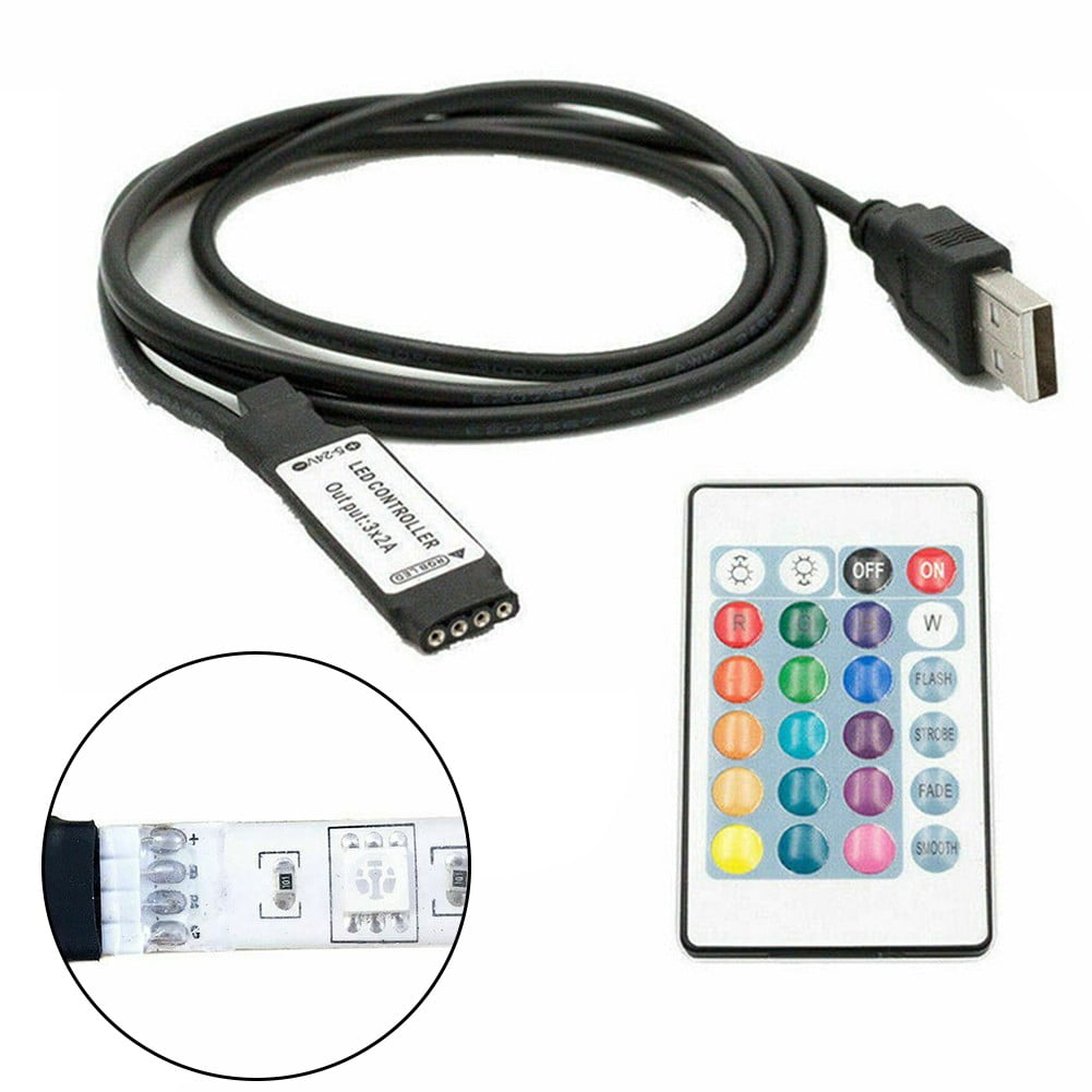 LED Controller 24Key Remote + USB POWERED DC 5V for RGB LED Strip Light - Walmart.com