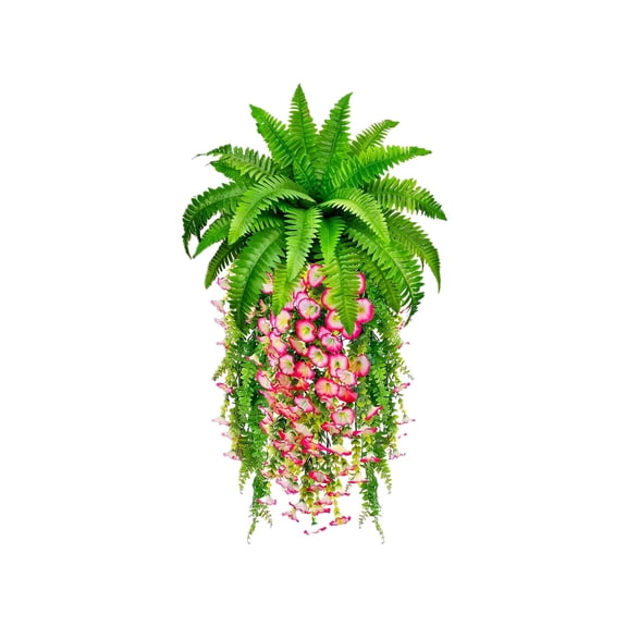 SLYNSHome Artificial Hanging Plants Flowers Pink Fake Wall Plant Faux Leaves Ivy Swag UV Resistant Greenery Plant