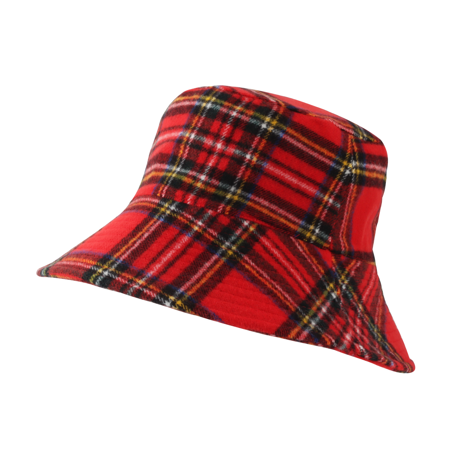 WITHMOONS Polyester Plaid Tartan Bucket Fedora Hat Winter Check Cap HMB1299 (Red) - image 2 of 5