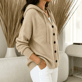 thumbnail image 5 of Sorvello Women's Hooded Knit Cardigan Sweater Button Down V Neck Drawstring Hood Solid Color Warm Fall Winter Outerwear Coat for Women Beige L, 5 of 7