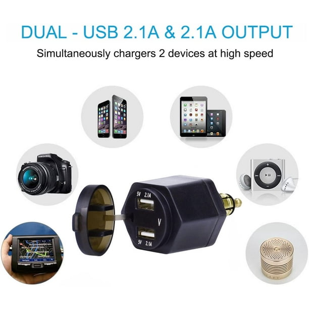 DIN Hella Plug vers adaptateur de prise de chargeur double USB avec  voltmètre LED pour BMW moto/téléphone/iPhone/GPS/SatNav (bleu) 