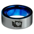 thumbnail image 2 of Tungsten Washington The Evergreen State Heart Band Ring 8mm Men Women Comfort Fit Blue Flat Cut Brushed Gray Polished, 2 of 4