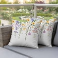 thumbnail image 4 of Spring Floral Pillow Covers 2 Pack Watercolor Yellow Purple Flowers Green Leaf Rustic Pillowcase Waterproof Outdoor Throw Pillow Cover for Patio Garden Square Cushion 26”x26”, 4 of 9