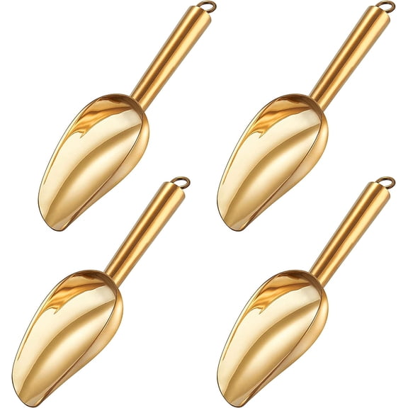 Mini Scoop Set of 4, 3 Oz Small Canister Jar Scoops, Gold Candy Utility Scoops Stainless Steel for Kitchen Scooping, Healthy & Dishwasher Safe