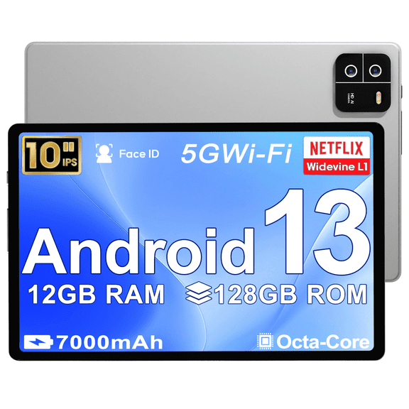 Android 13 Tablet ,10 inch Tablet, 12GB 128GB ROM , Octa-Core Processor, 1280x800 IPS HD Touch Screen, GPS, WiFi, 5MP 13MP Dual Camera, Bluetooth