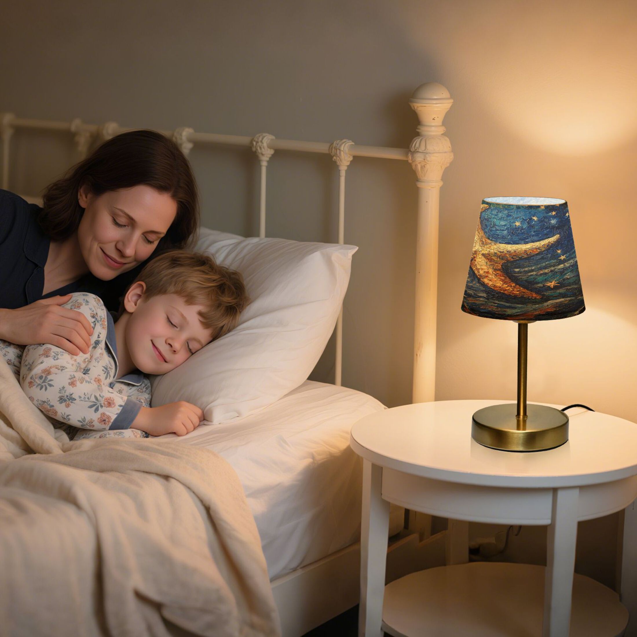 Wobogo Giant Starfish Oil Painting Table Lamps Three-channel Adjustable Lighted Antique Brass Metal Base Simple Modern Style for Bedroom Nightstands Living Room and Office
