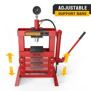 TUFFIOM 10-Ton Hydraulic Shop Press with Pressure Gauge & Press Plates, H-Frame Adjustable Working Table Height Garage Benchtop Press, Red, 23.5”L x 19.5”W x 40”H