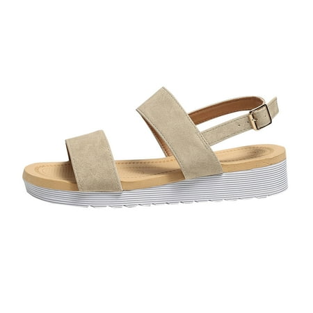

MIASHUI Womens Sandals Shoes Retro Thick Bottom Open Toe Leather Sandals Casual Comfortable Outdoor Beach Sandals Casual Summer Shoes Beige 7