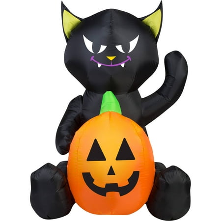 Gemmy Airblown Inflatable 4' X 3' Cat Pumpkin Duo Halloween Decoration