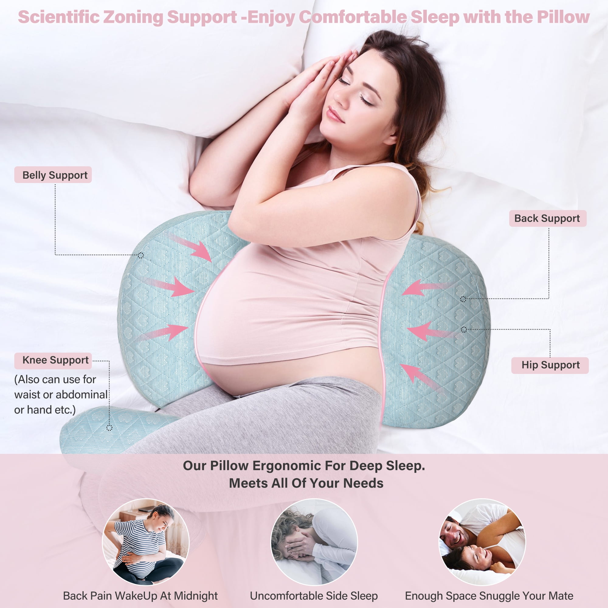 CZL Pregnancy Pillow for Women Sleeping, Ergonomic Maternity Body Support for Back, Belly, Legs, Hips, Small Portable Pregnancy Pillows with Detachable & Washable Cover (Light Blue)