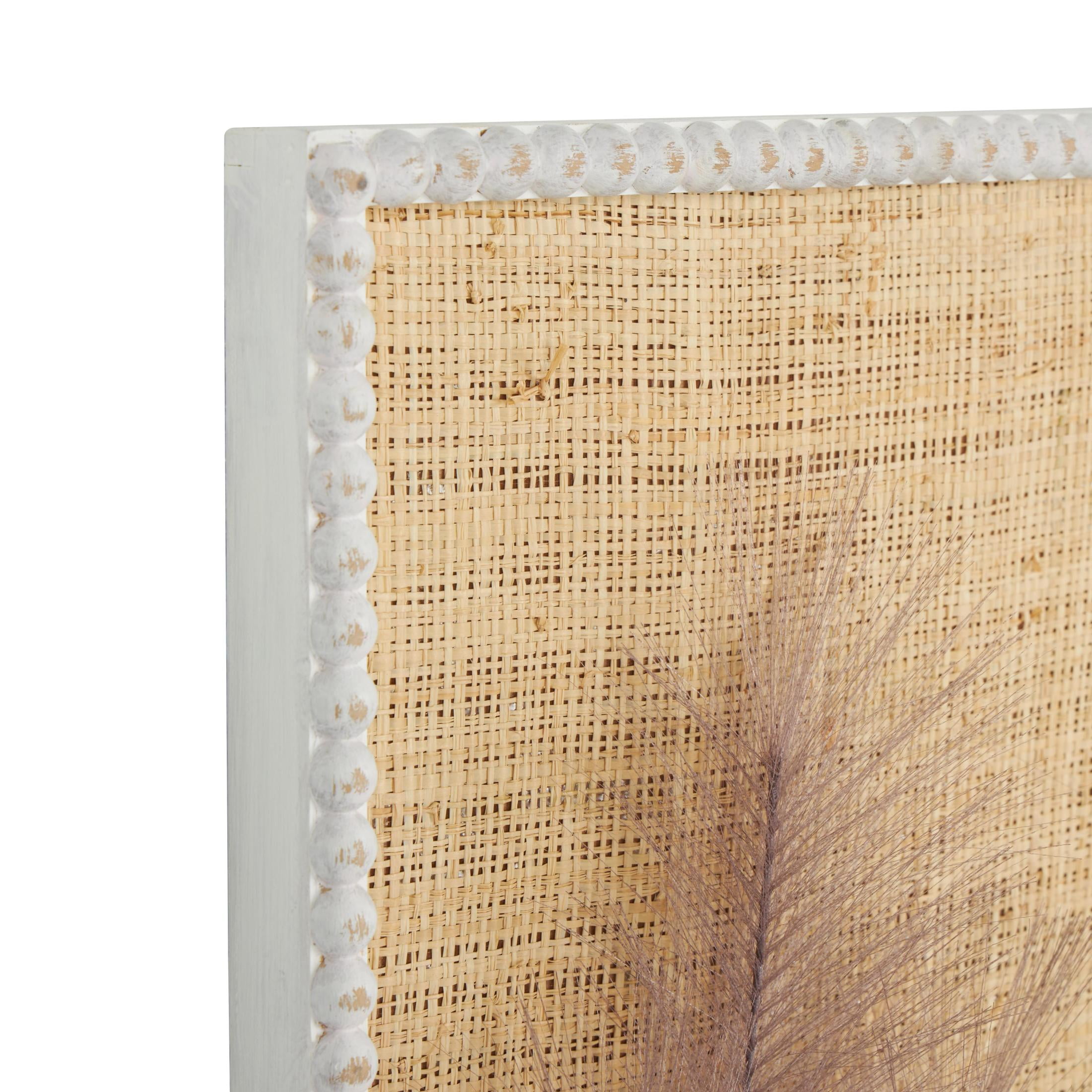DecMode Brown Wood Handmade 3D Pampas Stem Leaf Wall Decor with Textured Backing and Beaded Frame (2 Count)
