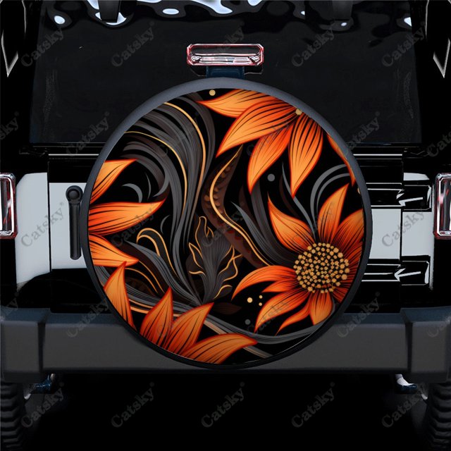 Floral African Authentic Flowers Pattern Polyester Universal Spare Wheel Tire Cover Wheel Covers for Trailer RV SUV Truck Camper