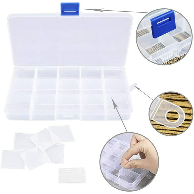 6 Pcs Plastic Jewellery Organizer Box Clear Bead Storage Box with 15 Grids  Adjustable Craft Box Organiser Plastic Storage Case for Beads, Earring,  Screws and Small Craft Items 