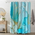 thumbnail image 2 of Marble Shower Curtain, Abstract Modern Teal and Gold Marble Shower Curtain Set for Bathroom Ink Texture Waterproof Polyester Fabric Bathroom Decor with Hooks, 72x84 Inch, 2 of 6