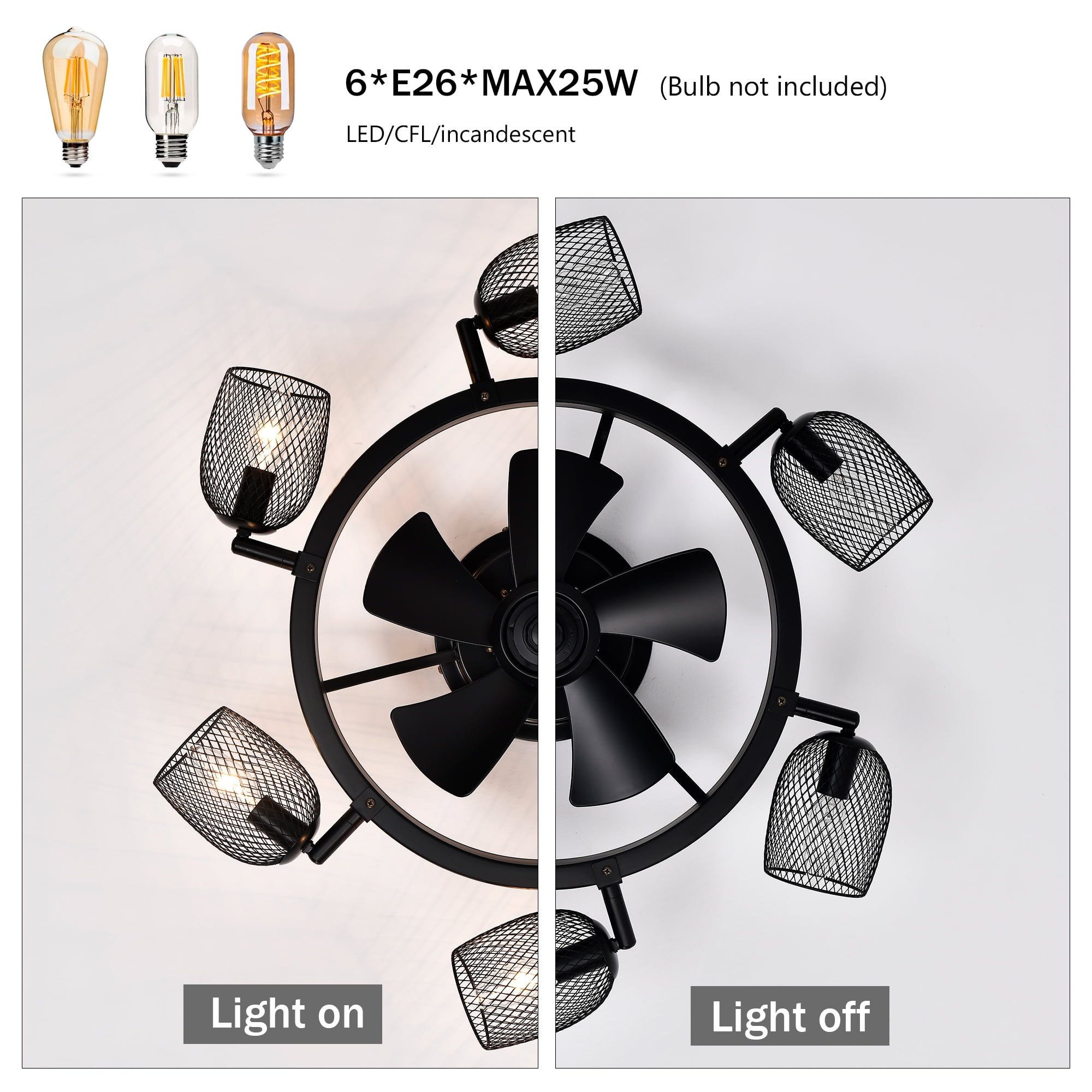 Izzovium 25.8'' Industrial Ceiling Fan with 5 ABS Blades and Remote, Matte Black, for Home and Office Use