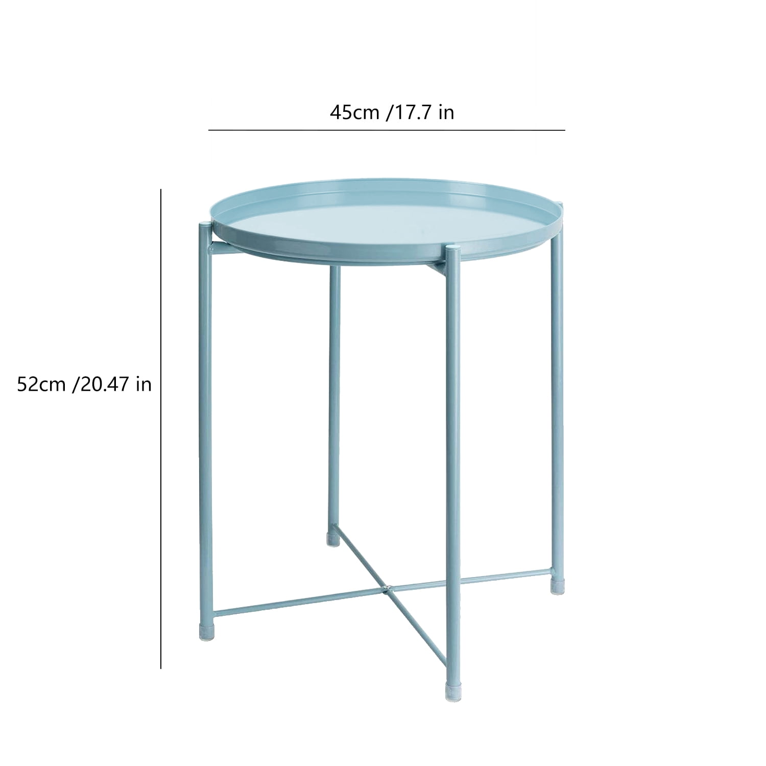 CERBIOR Metal Tray End Table, Round Accent Coffee Side Table, Anti-Rust and Waterproof Outdoor Small Side Table, Indoor Modern Sofa Side Table Bedside Table for Living Room Bedroom Balcony (Blue)