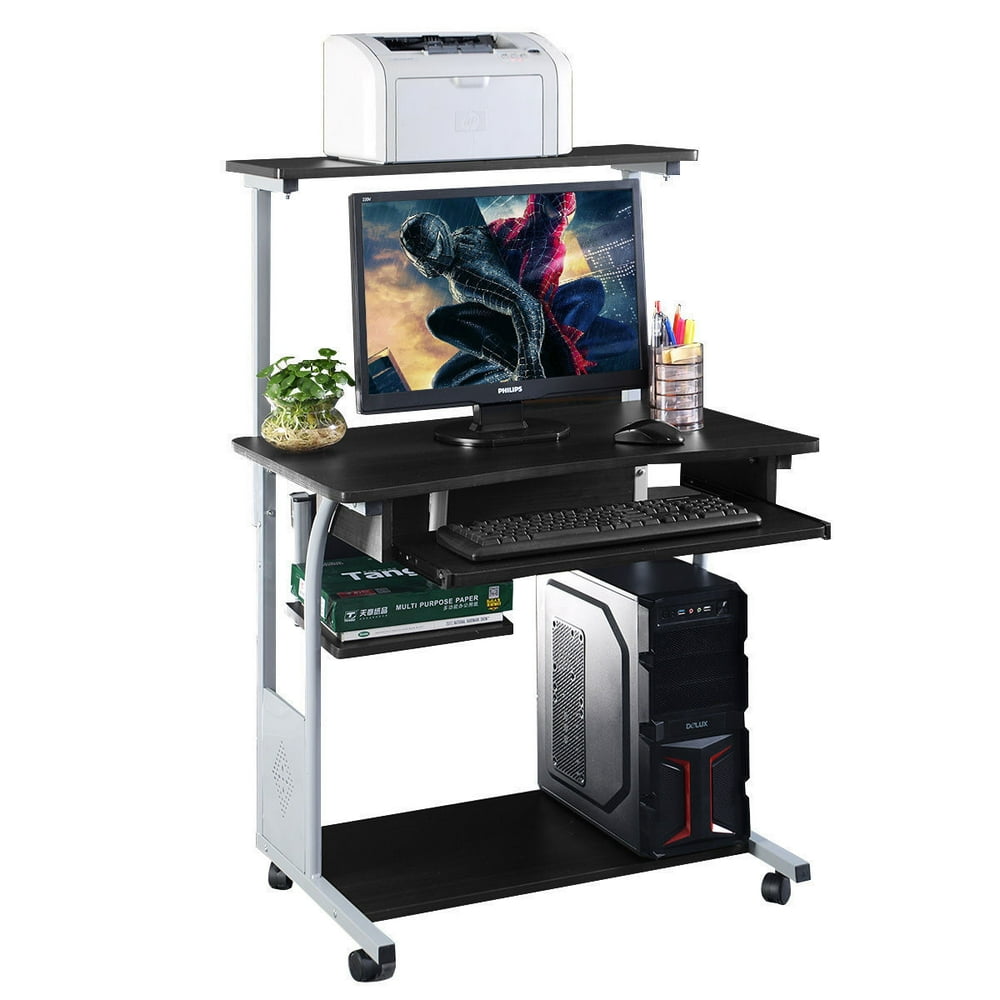 Zimtown Computer Desk Rolling Laptop Table w/ Printer Shelf Stand Work