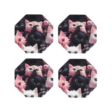 

Drink Coasters Set of 4 Cute Kittens Group Portrait Leather Coasters for Coffee Table Protector Heat Resistant Cute Coasters for Home Decor Housewarming Gifts Bar Kitchen 4 Inch Octagon