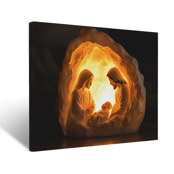 CozyNet The Nativity Scene Glowing Soft Light Illuminating Mary, Joseph & Baby Jesus In A Manger Wall Art Prints With Frame Canvas Perfect for Living Room & Bedroom, Wall Decor 16"x20"
