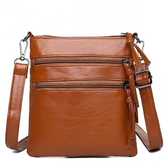 GASTROPOD Crossbody Bags for Women, Small Leather Crossbody Purses for Women Cross Body Bag Shoulder Handbags with Multiple Zipper Pockets - brown