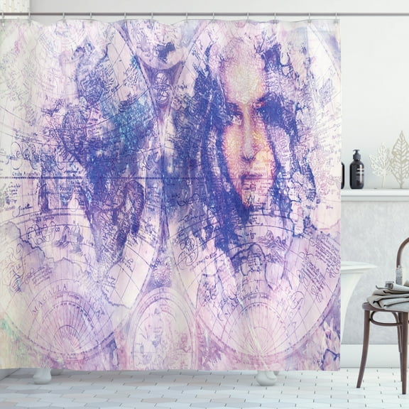 Ambesonne Earthy Shower Curtain, Atlas with a Face of a Woman, 69"Wx70"L, Lilac and Violet Blue