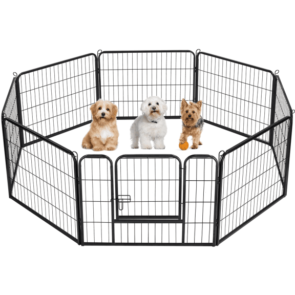 Yaheetech 24"H 8 Panels Metal Pet Playpens Dog Cat Exercise Barrier Fence, Black