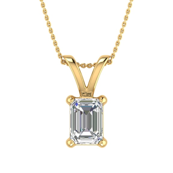 1/2 Carat Emerald Cut Diamond Solitaire Pendant in 14K Yellow Gold (Silver Chain Included)