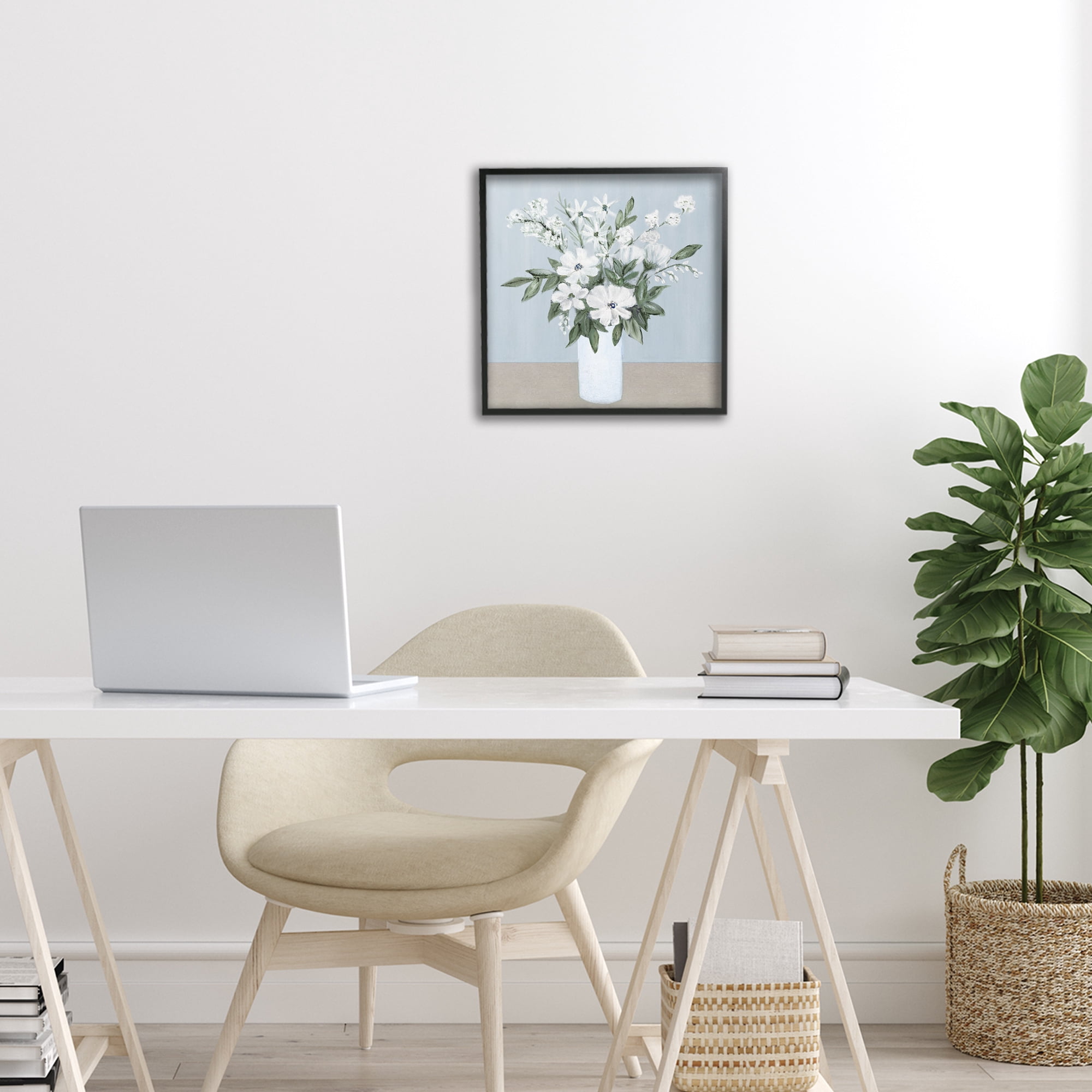 Stupell Industries Mixed White Blooms on Blue Black Framed Giclee Art, design by Marilyn Dunlap