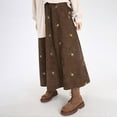 thumbnail image 4 of Juosiy Women Vintage Solid Color Corduroy A-Line Skirt Autumn and Winter Embroidered Floral Mori First Love Over The Knee Dress, 4 of 6