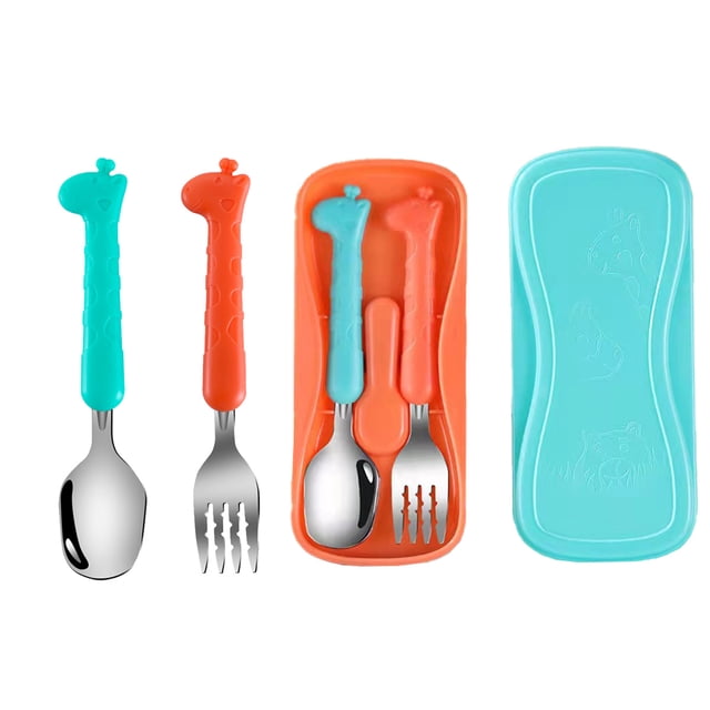 Juego portátil de cuchara y tenedor de acero inoxidable de calidad alimentaria 304 para niños 4 Uds.
