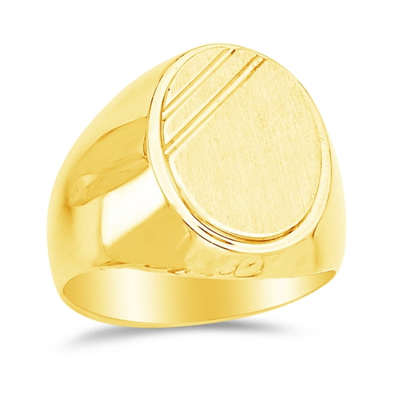14k Yellow Gold Men's Brushed Satin Finish Plate Ring , Size 10
