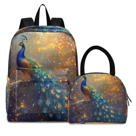 ALAZA Backpack Set Peacock in Christmas Elementary School Bags Student BookBag with Lunch Bag