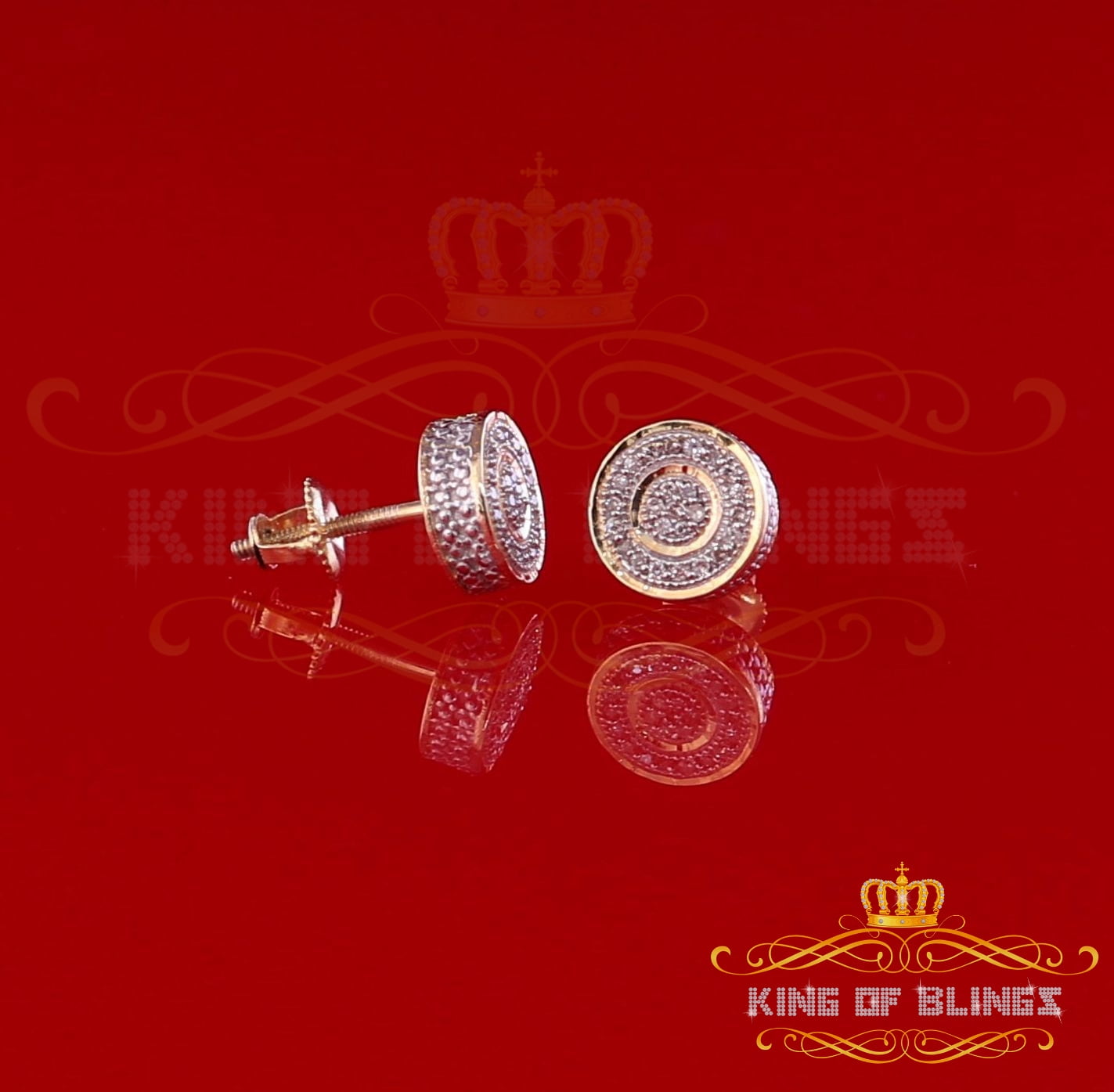 King of Bling's 10K Real Yellow Gold Real Diamond 0.15CT Men's/Women's Round Stud Micro Earring
