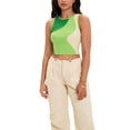 thumbnail image 2 of ATHLECHIC Women's Ribbed Summer Color Block Sleeveless Crew Neck Crop Basic Going Out Tank Tops XL Green, 2 of 5