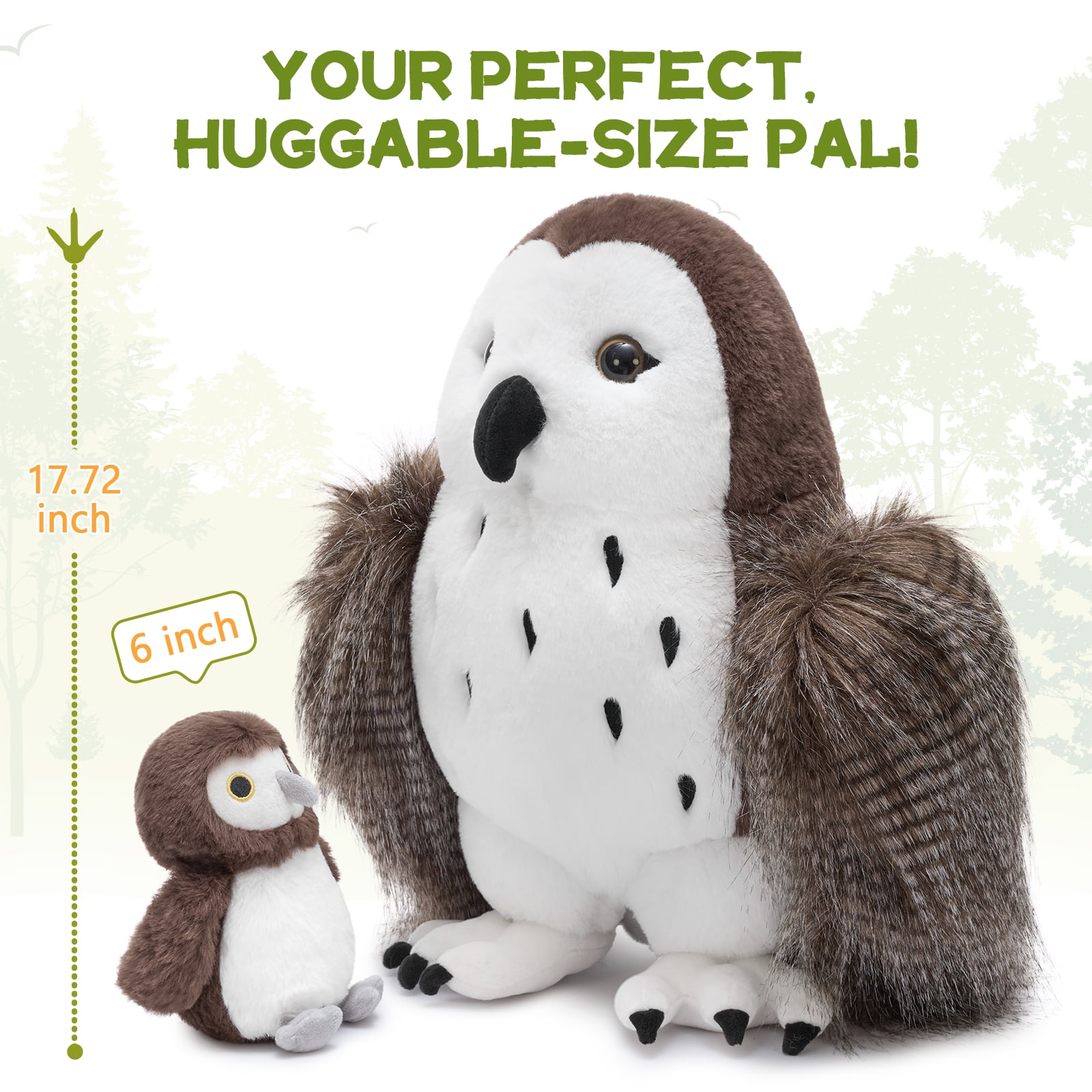 MorisMos 18" Brown Owl Stuffed Animal with 3 Baby Owls Plush Toys